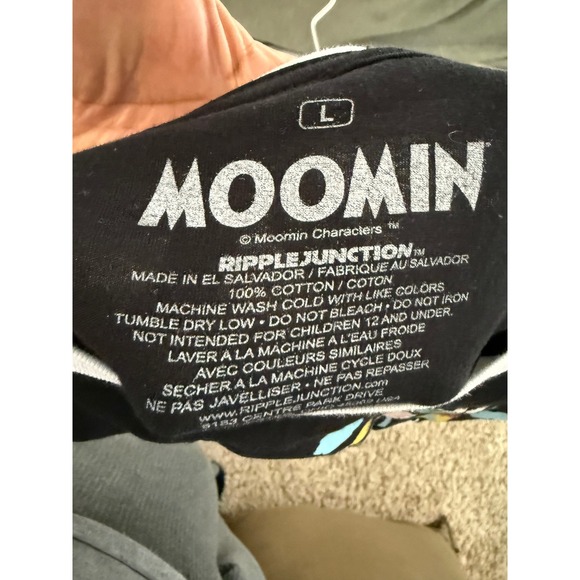 Moomin Characters Graphic Tee L Black Ringer Shirt Nordic Cartoon - Picture 4 of 5
